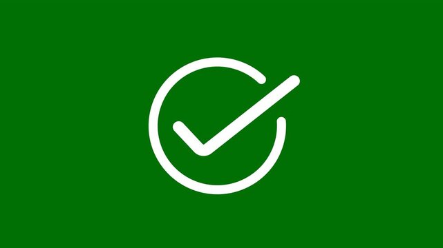 White check mark inside a circle on a green background tick correct. Payment done mark icon animation. Approval, success, agreement motion graphics. tick sign accepts select 
confirm 4k video.