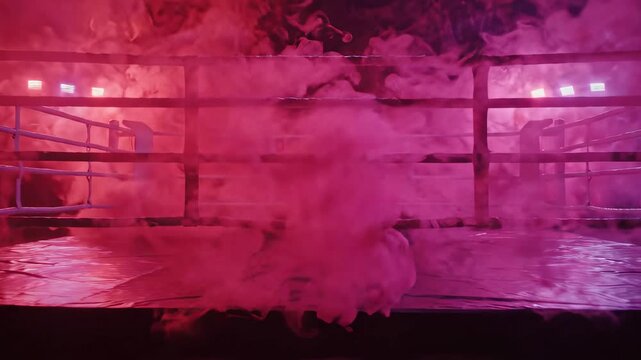 Empty boxing ring with smoke symbolizing dynamic movement and artistic expression
