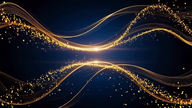 Golden waves and stars on blue background