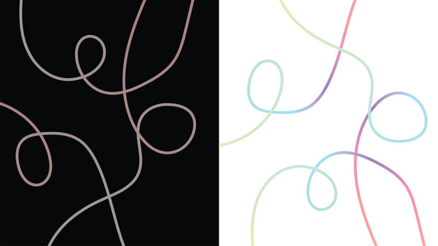 Abstract hand-drawn squiggly lines in neon colors on black background vector illustration