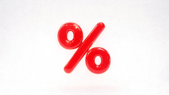 3D red percentage symbol, shiny glossy percent sign, retail sale discount icon, offer promotion bonus, finance tax rate math, shopping deal, commercial markup