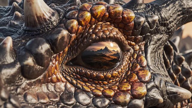 Closeup of a dragons eye emphasizing sleek aesthetics and strong visual impact