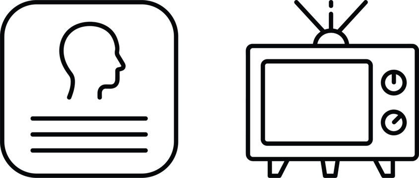 Identity card and television line icon collection featuring media profile broadcasting and digital entertainment concepts illustration