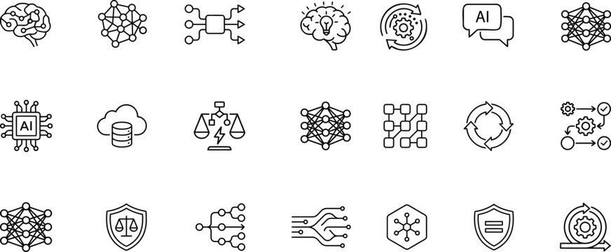 SynaptiCore Neural Interface Symbol Suite &mdash; Futuristic Artificial Intelligence Vector Icon Collection