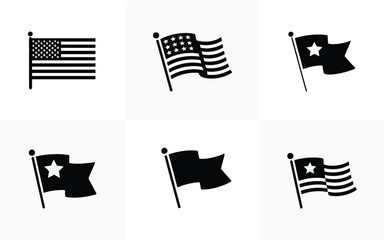 Collection of minimalist american flag icons and generic flag designs in black and white © Sharmistha