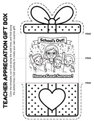 Obraz premium Teacher Appreciation Surprise Box Coloring Crafts for Kids | DIY Thank You Gift Templates | No Prep Printable Classroom Craft Activity for Preschool Kindergarten Elementary