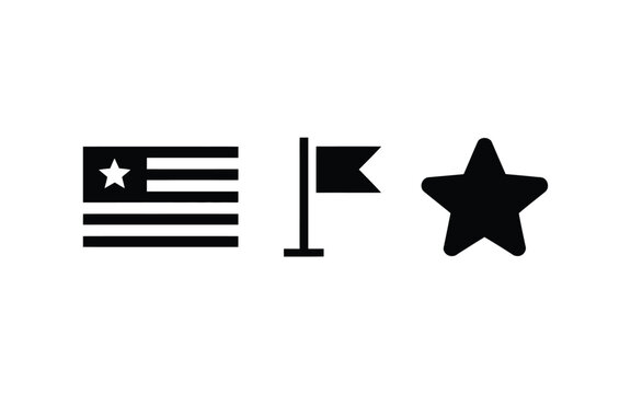 Minimalist flag day logo icon set featuring american flag waving flag and star on white background