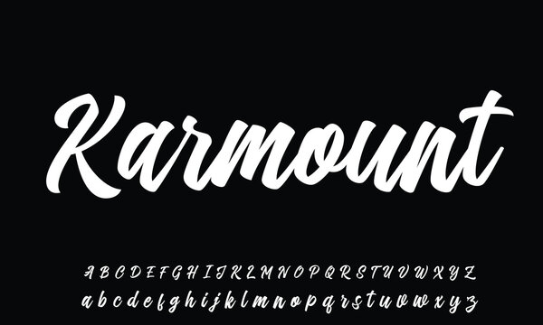 Hand lettered signature script typography black text on white background
