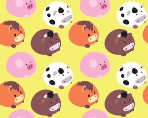 Obraz premium Meringue Animal Pig Cattle Horse Cow Seamless Pattern Background