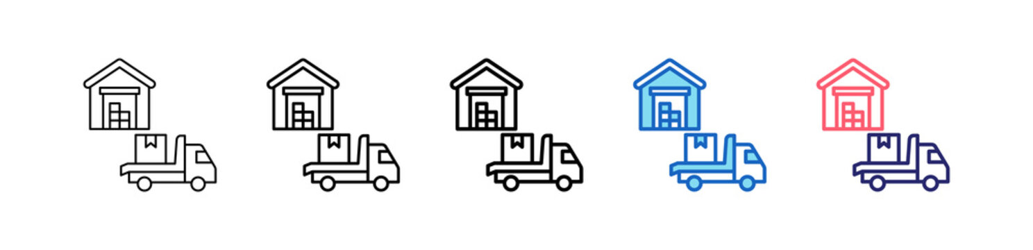 Distribution Center Icon In 5 Different Styles Set Collection.   