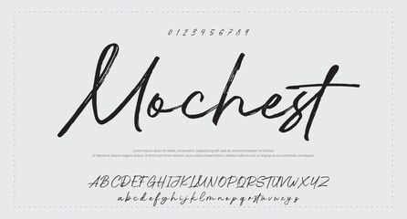 Hand lettered signature script typography black text on white background © why