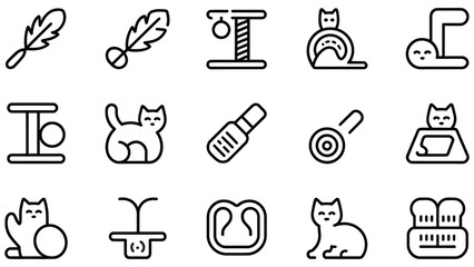 Cat toys and objects for feline play and entertainment on white background © Asma 