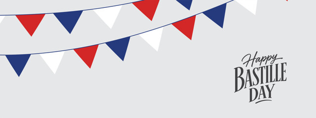 Obraz premium Happy Bastille Day greeting cards, poster, banner with French flag background. French National Day July 14th France national holiday celebration. Blue, white, and red colors with copy space.