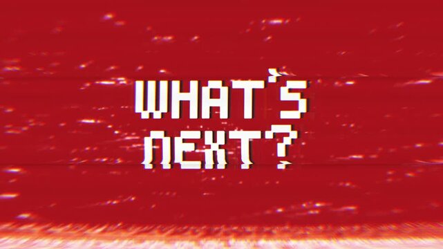 WHAT'S NEXT? text with cool glitch effects on a red background. Ideal for tech, gaming, future concepts, intros, and outros.