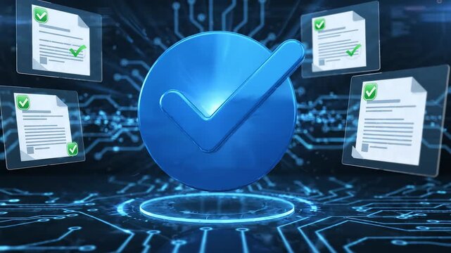 Digital verification with checkmarks emphasizing futuristic concepts and connectivity