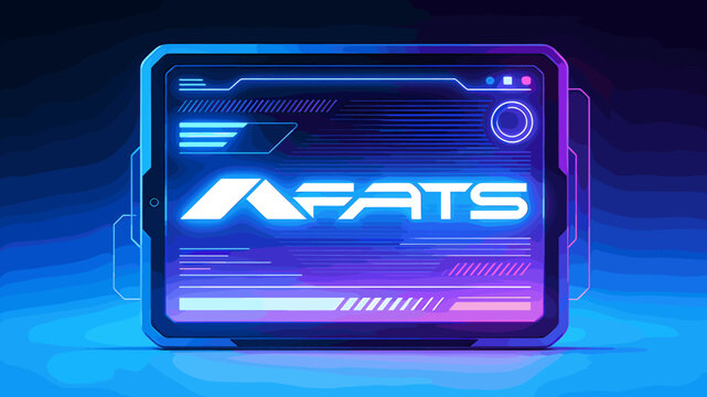 Futuristic digital interface displaying the AFATS logo with vibrant neon blue and pink lighting against a dark background.