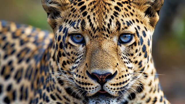 Closeup of a leopards face ideal for eco-friendly campaigns and travel vlogs