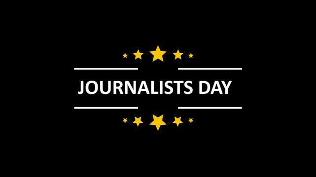 Animated journalists day celebration with golden stars on black background, animated celebration