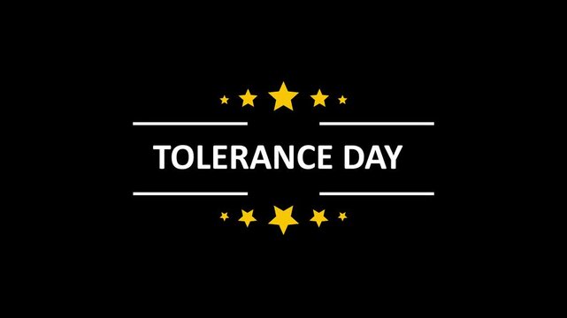 Animated tolerance day celebration with star accents on black background, 1. tolerance day