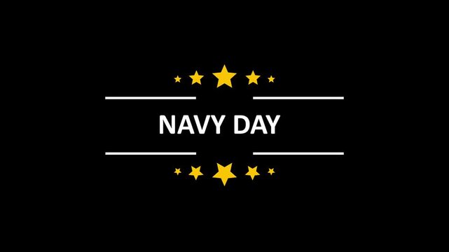Animated navy day celebration with golden stars on black background, military holiday theme