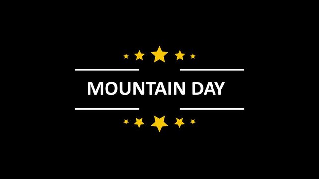 Mountain day celebration title animation with golden stars and bold typography on black background