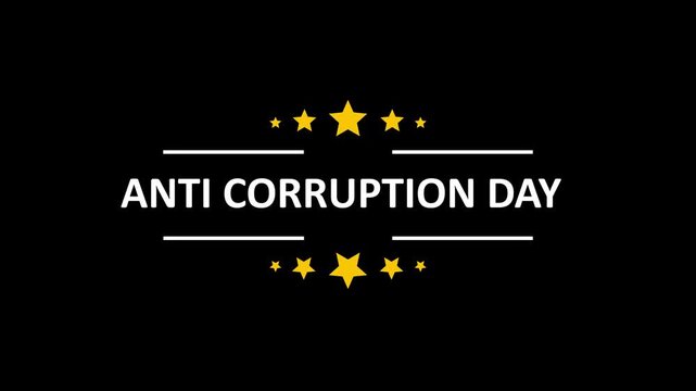 Animated anti-corruption day banner with golden stars on black background, dynamic typography