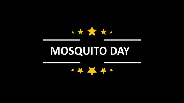 Animated "mosquito day" text with dynamic stars on black background, looping animation