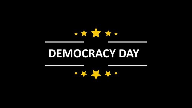 Democracy day" animation with golden stars on black background, election celebration theme