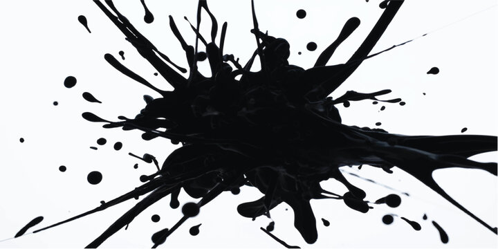 Explosive black paint splash with dripping effect paint drop organic shape explosion abstract creative splatter dripping background artistic contemporary monochrome contrast confetti