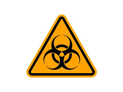 Biohazard warning sign with black symbol on yellow triangle background
