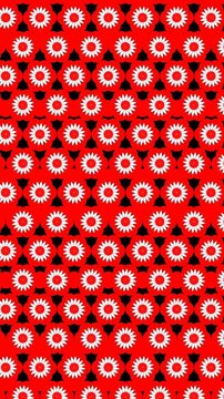 Red and White Floral Kaleidoscope Pattern Seamless Loop Animated Background