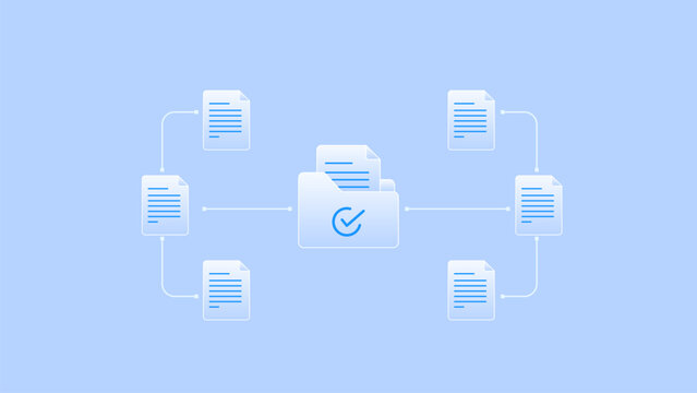 Document management workflow system with folder structure, file processing pipeline and task checklist integration.