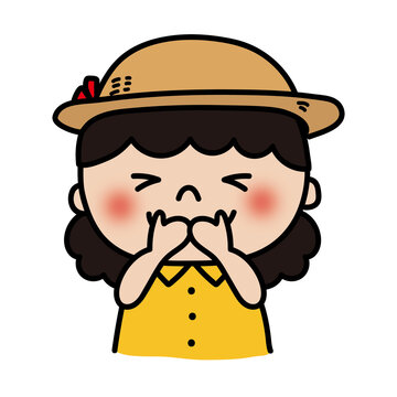 麦わら帽子をかぶっているふわふわの天パの子供（女の子）