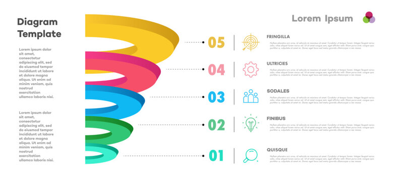 Circle pyramid infographic template 3d isometric 5 options for start up project, business strategy, banner, presentation, theory basic operation, logic analysis