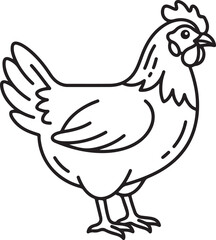 Fototapeta premium A chicken standing, side view, minimalist vector art, outline drawing, farm animal, coloring page.