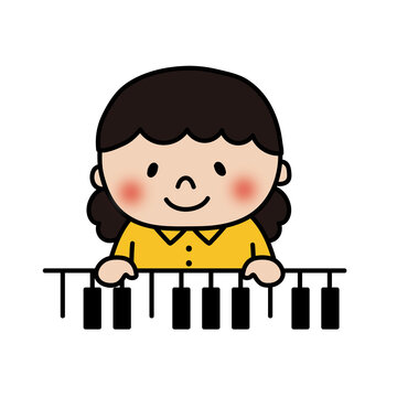 ピアノを弾くふわふわの天パの子供（女の子）