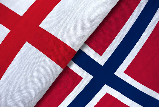 Diagonally layered flags of England and Norway side by side, symbolizing sportsmanship and diplomacy.