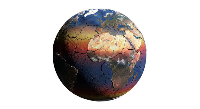Earth globe showing continents and oceans with arid desert regions