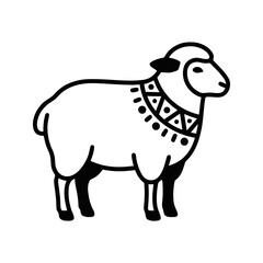 Fototapeta premium Sheep icon features a decorative pattern on its neck and is presented as a clean minimalist vector graphic for use in agricultural branding, textile design, or educational materials for children.