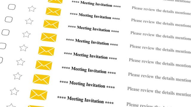Digital meeting invitation email notification list with yellow envelope and checkboxes