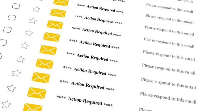 Digital email inbox notification list with action required alerts and unread message