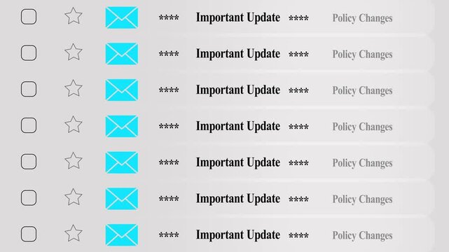 Digital email inbox interface with important policy change notifications and unread message alerts communication