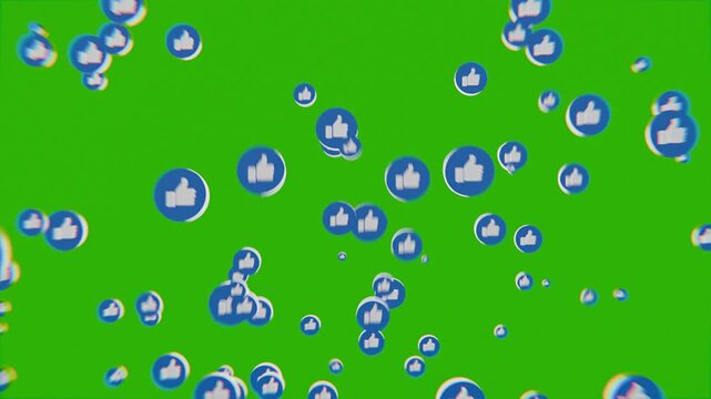 social media like icons floating on green screen background