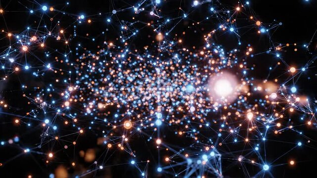 Abstract network of glowing dots and lines highlighting geometric patterns and contemporary art