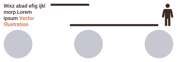Balance, design, minimalism, conceptual thinking, geometry, graphic layout. Person stands on horizontal lines above circles with text nearby. Balance and design concept illustration © robu_s
