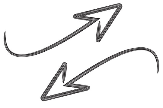 Hand drawn square brush arrow set with four directions for flow and cycle concepts