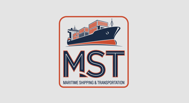 MST Maritime Shipping and Transportation Logo with Cargo Ship.