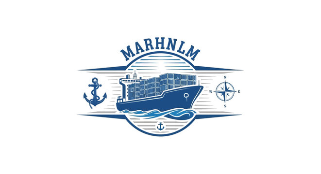 Vintage style cargo ship logo with anchor and compass.