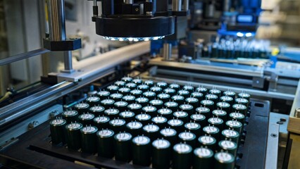 Fototapeta premium Battery manufacturing process in a production facility during daytime hours