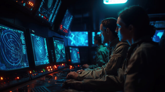 Military Command Center Monitors Unidentified Aerial Targets at Night